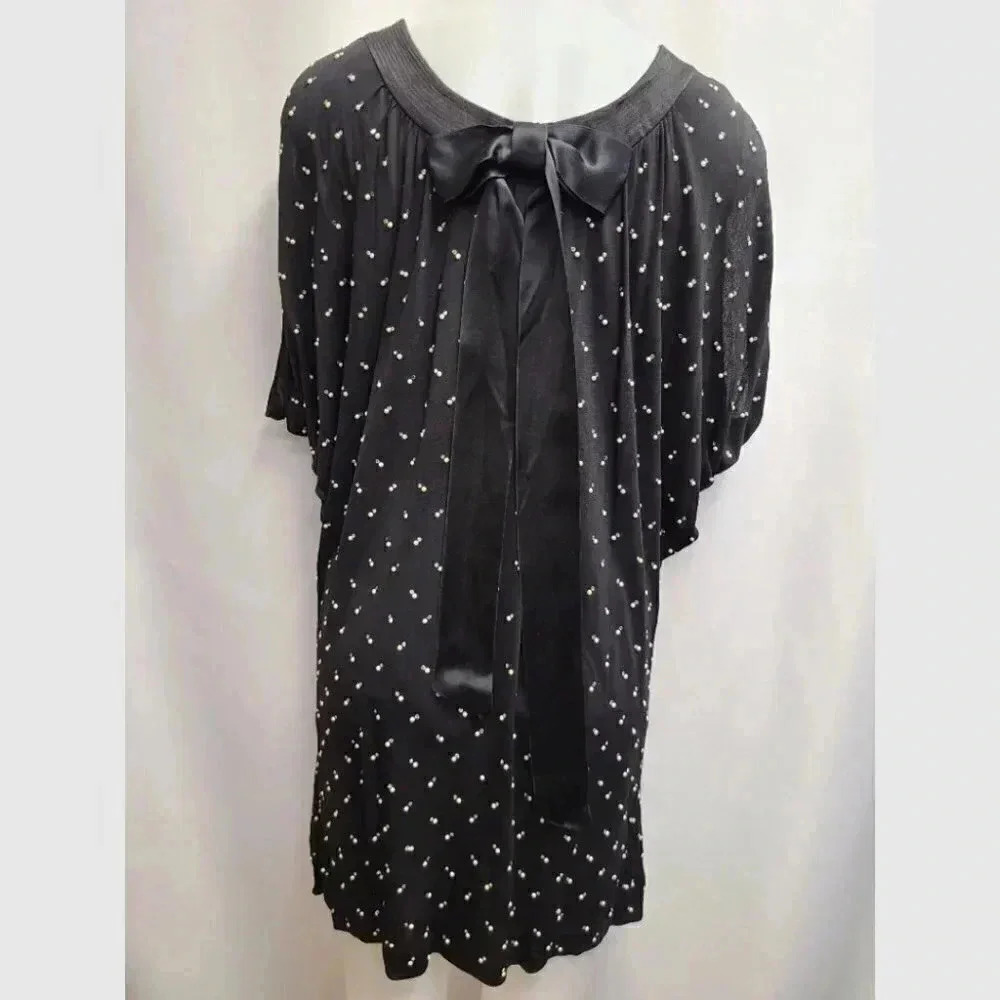Marc Jacobs Black Satin Crystal Pearl Rhinestone Embellished Back Bow Dress 10 - Picture 13 of 16